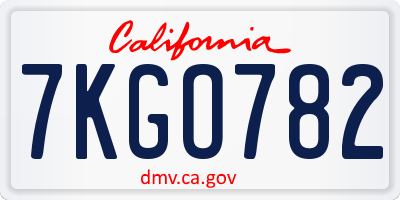 CA license plate 7KGO782