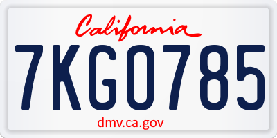 CA license plate 7KGO785