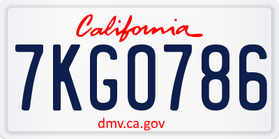 CA license plate 7KGO786