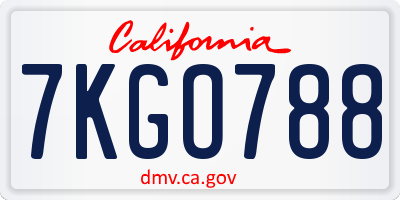 CA license plate 7KGO788