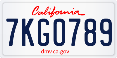 CA license plate 7KGO789