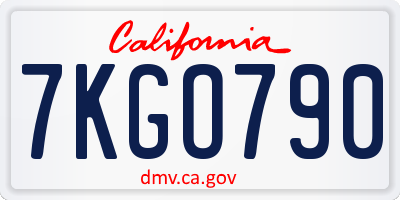 CA license plate 7KGO790