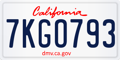 CA license plate 7KGO793