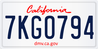 CA license plate 7KGO794