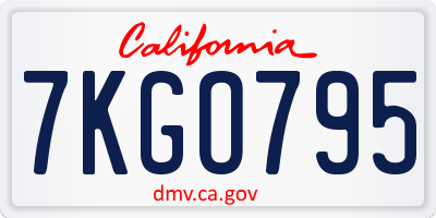 CA license plate 7KGO795