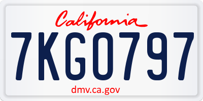 CA license plate 7KGO797