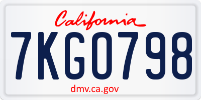 CA license plate 7KGO798