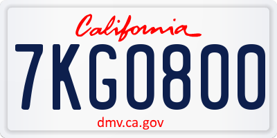 CA license plate 7KGO800