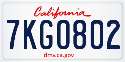 CA license plate 7KGO802