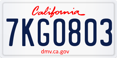 CA license plate 7KGO803