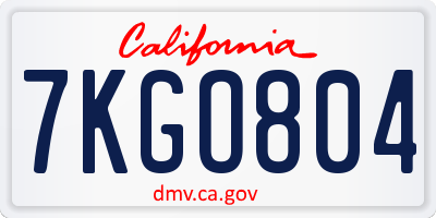 CA license plate 7KGO804