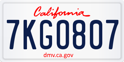 CA license plate 7KGO807