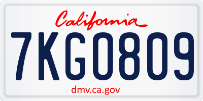 CA license plate 7KGO809