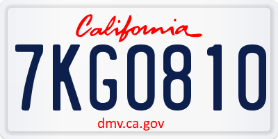 CA license plate 7KGO810