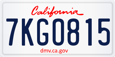 CA license plate 7KGO815