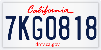CA license plate 7KGO818