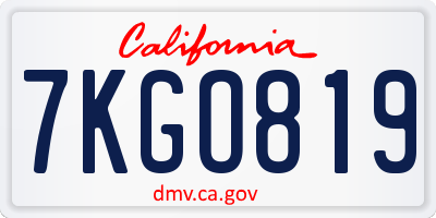 CA license plate 7KGO819