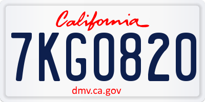 CA license plate 7KGO820