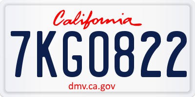 CA license plate 7KGO822