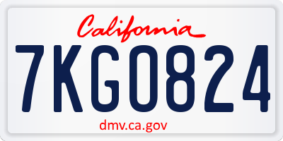 CA license plate 7KGO824
