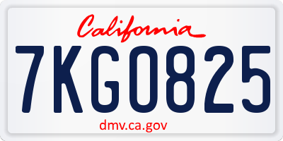 CA license plate 7KGO825