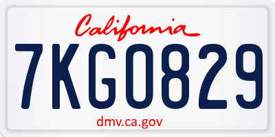 CA license plate 7KGO829