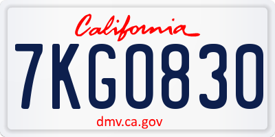 CA license plate 7KGO830