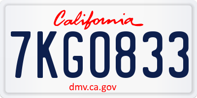 CA license plate 7KGO833
