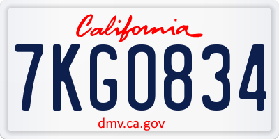 CA license plate 7KGO834