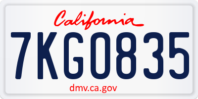 CA license plate 7KGO835