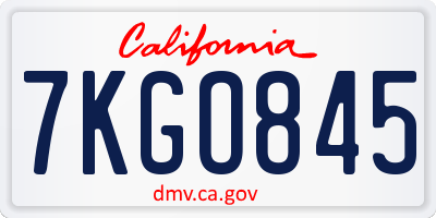 CA license plate 7KGO845