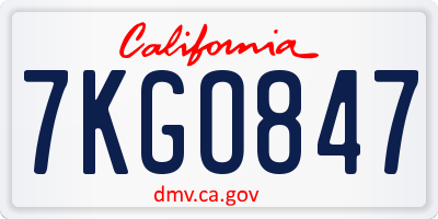 CA license plate 7KGO847