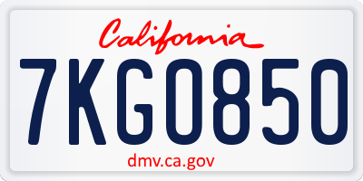 CA license plate 7KGO850
