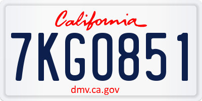 CA license plate 7KGO851