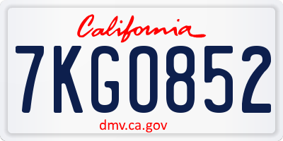 CA license plate 7KGO852