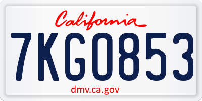 CA license plate 7KGO853