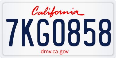 CA license plate 7KGO858