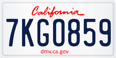 CA license plate 7KGO859