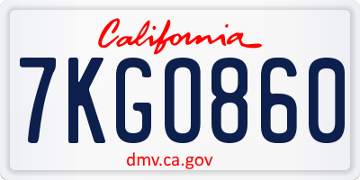 CA license plate 7KGO860