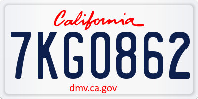 CA license plate 7KGO862