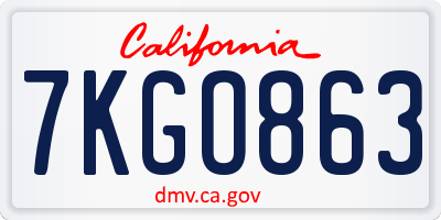 CA license plate 7KGO863