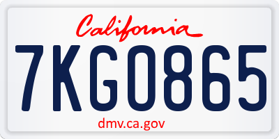 CA license plate 7KGO865