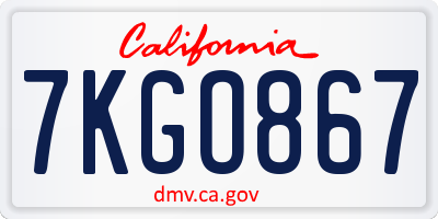 CA license plate 7KGO867