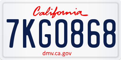CA license plate 7KGO868