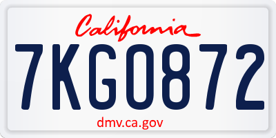 CA license plate 7KGO872