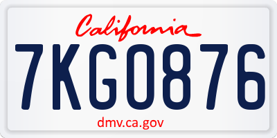 CA license plate 7KGO876