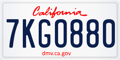 CA license plate 7KGO880