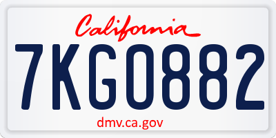 CA license plate 7KGO882