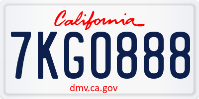 CA license plate 7KGO888
