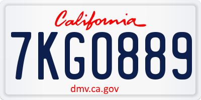 CA license plate 7KGO889